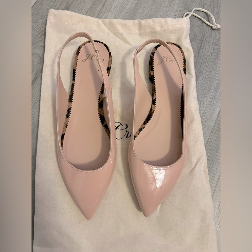 New- JCrew Light Pink Leopard Trim Slingback Pointy Toe Flats - Size 7